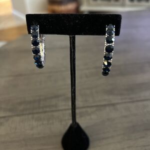 Navy Blue Beaded 1 Inch Hoop Earrings